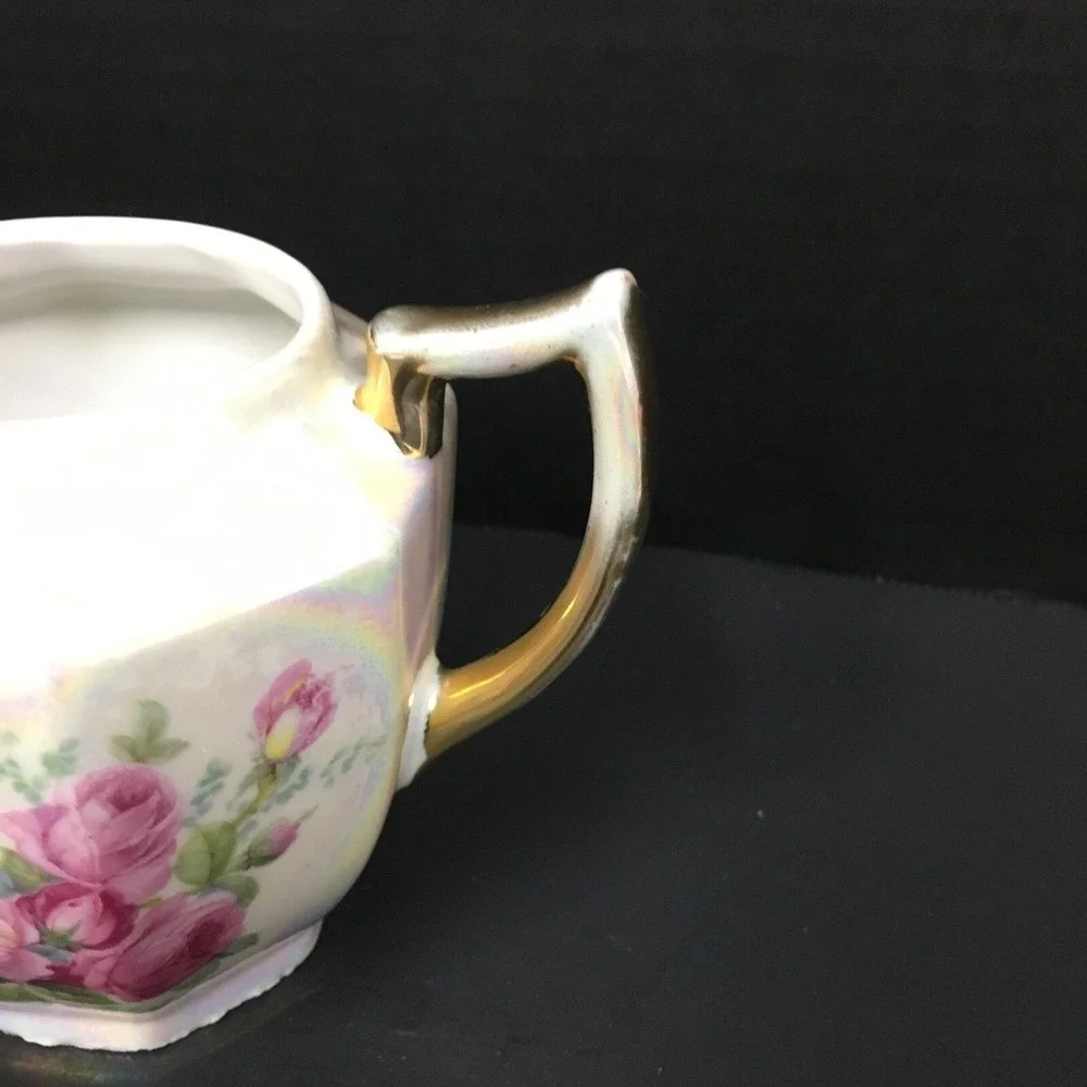Vintage Eleanor Bavaria Hand Painted Lustreware Sugar‎ & Creamer Set